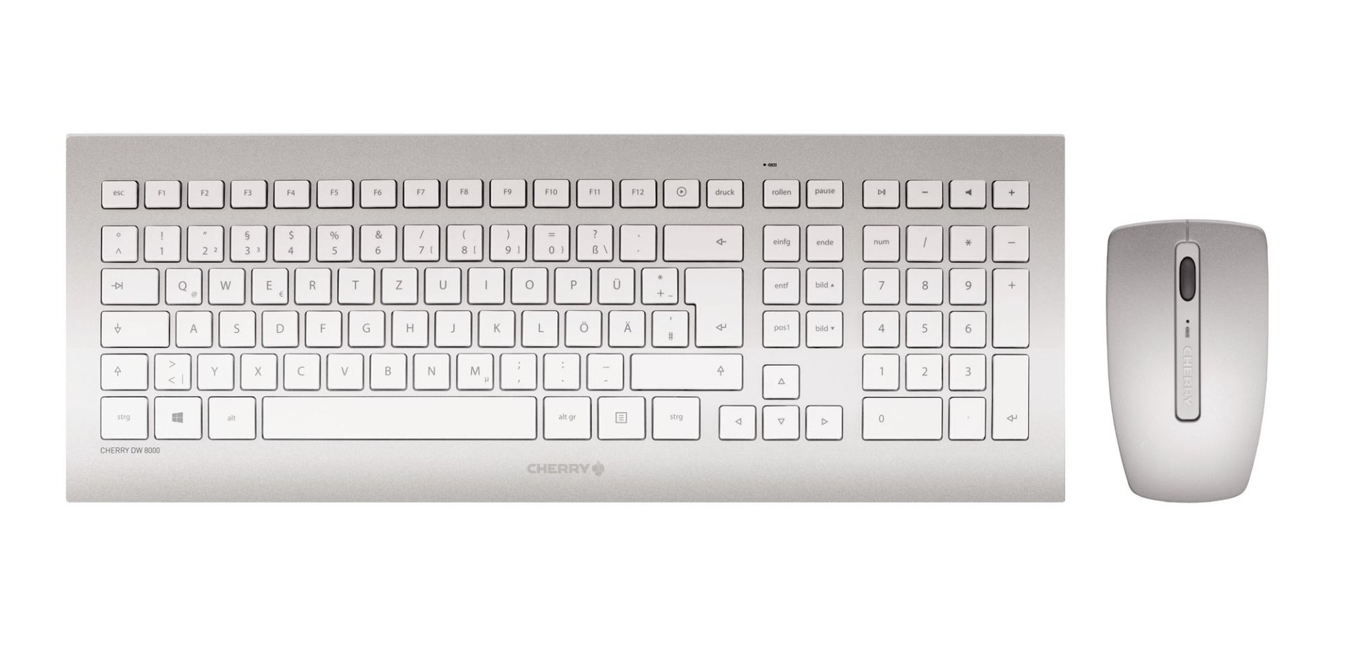 CHERRY DW 8000 Tastatur mit Maus Set DE kabellos weiß-silber CHERRY DW 8000 Tastatur mit Maus Set DE kabellos weiß-silber